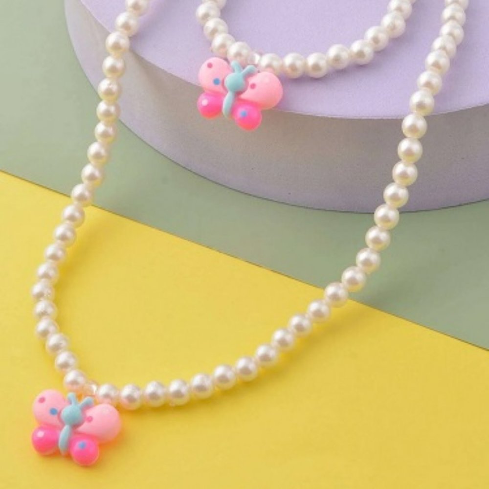 White Beaded Butterfly Necklace & Bracelet Set